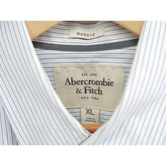 Abercrombie & Fitch Button Down Shirt Mens XL Muscle Gray Stripe Long Sleeve - Picture 4 of 8